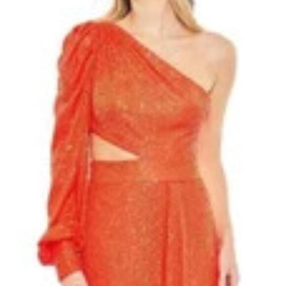 New Women's Ieena Sequined One Shoulder Cut Out Gown Sequin Tangerine Sz 12 R - Picture 3 of 3
